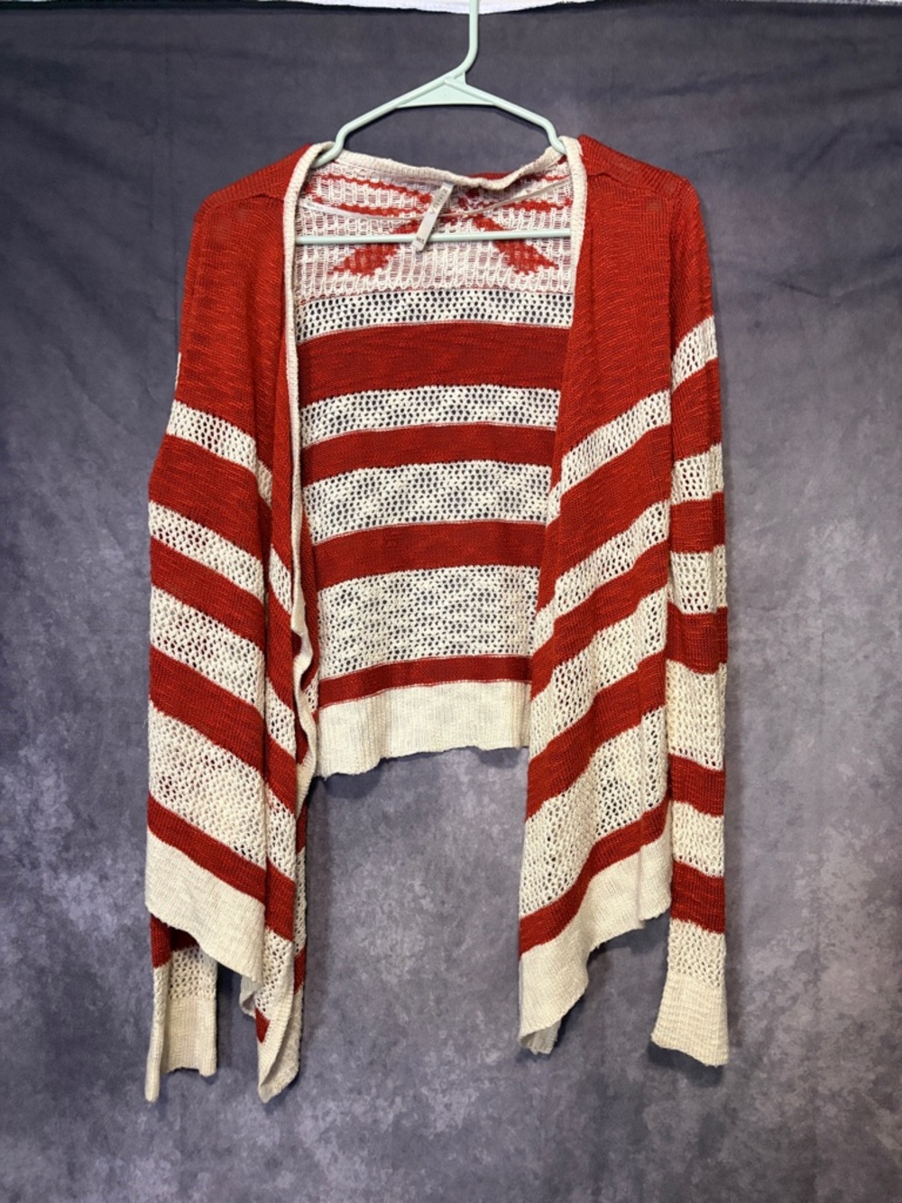 Striped Red and Cream Open-Front Women’s Sweater Cardigan